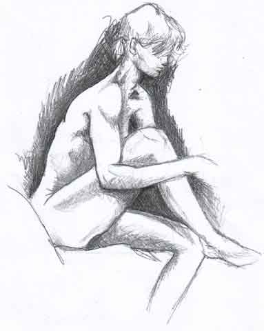 dessin et photo de charme, femme nue assise